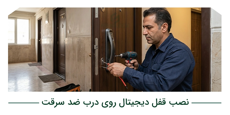 نصب قفل دیجیتال روی درب ضد سرقت